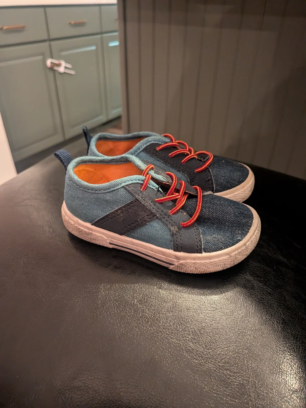 Carter's Toddler Denim-Look Sneakers with Teal Trim and Orange Laces